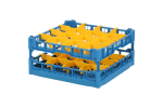 Gläserkorb 500x500mm blau - maximale Glashöhe 195 mm - mit gelber 4x4 Facheinteilung - maximaler Glasdurchmesser 113mm - 1
