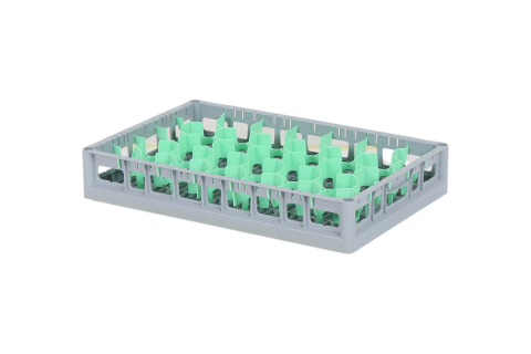 Clixrack Glass basket 600 x 400 mm gray - glass height max. 72mm - with green 33-section compartment division - maximum Ø glass 77 mm 