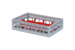 Clixrack Gläserkorb 600 x 400 mm grau - Glashöhe max. 115 mm - mit roter 2 x 4 Facheinteilung - maximales Ø Glas 134mm  - 1