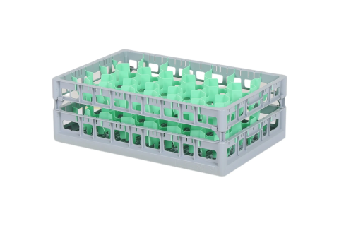 Clixrack Gläserkorb 600 x 400 mm grau - Glashöhe max. 170 mm - mit grüner 33-Facheinteilung - maximales Ø Glas 77 mm 