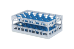 Clixrack Gläserkorb 600 x 400 mm grau - Glashöhe max. 215 mm - mit blauer 4 x 6 Facheinteilung - maximales Ø Glas 88 mm  - 1