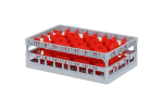 Clixrack Gläserkorb 600 x 400 mm grau - Glashöhe max. 140 mm - mit blauer 5 x 8 Facheinteilung - maximales Ø Glas 66 mm  - 1