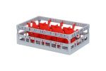 Clixrack Gläserkorb 600 x 400 mm grau - Glashöhe max. 155 mm - mit roter 2 x 4 Facheinteilung - maximales Ø Glas 134mm  - 1
