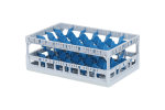 Clixrack Gläserkorb 600 x 400 mm grau - Glashöhe max. 170 mm - mit blauer 4 x 6 Facheinteilung - maximales Ø Glas 88 mm  - 1
