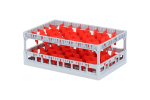 Clixrack Gläserkorb 600 x 400 mm grau - Glashöhe max. 200 mm - mit roter 5 x 8 Facheinteilung - maximales Ø Glas 66 mm  - 1