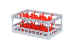 Clixrack Gläserkorb 600 x 400 mm grau - Glashöhe max. 215 mm - mit roter 2 x 4 Facheinteilung - maximales Ø Glas 134mm  - 1