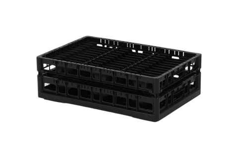 Schotelkorf Clixrack 600 x 400 mm zwart - diepte bord max. 28 mm - met 3 x 12 vakverdeling - maximale Ø bord 155 mm 