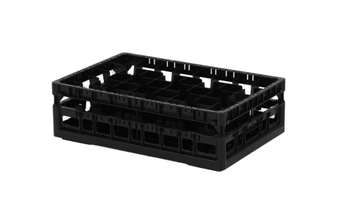 Clixrack Glass basket 600 x 400 mm black - glass height max. 170 mm - with 5 x 8 compartment division - maximum Ø glass 66 mm 