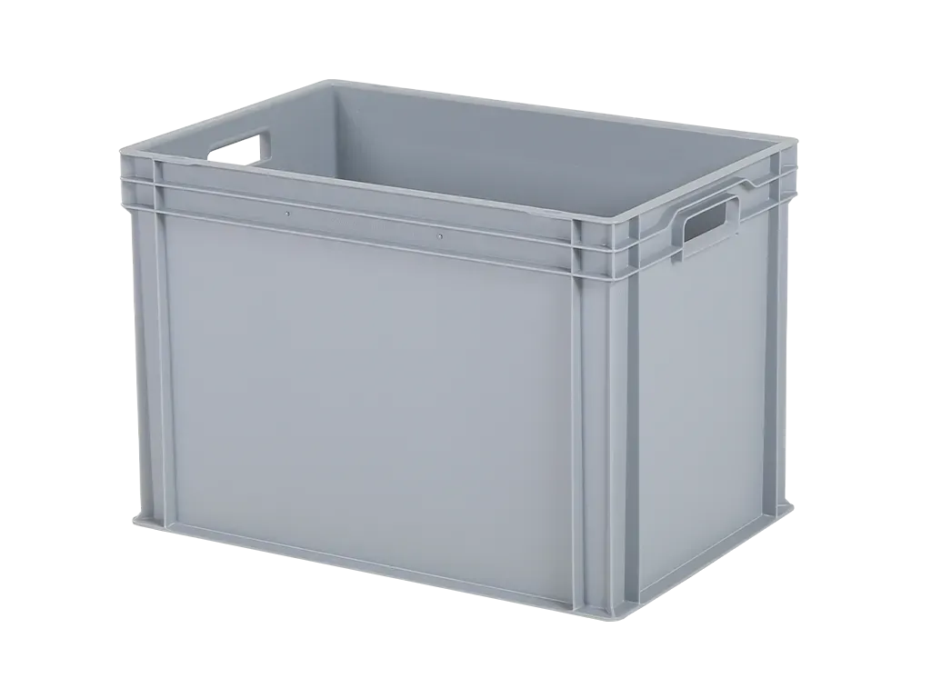 Stacking bin - 600 x 400 x H 420 mm - grey - open handles