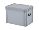 Valise - 600 x 400 x H 439 mm - Gris - bac gerbable avec couvercle et poignée (fond renforcé) - 1