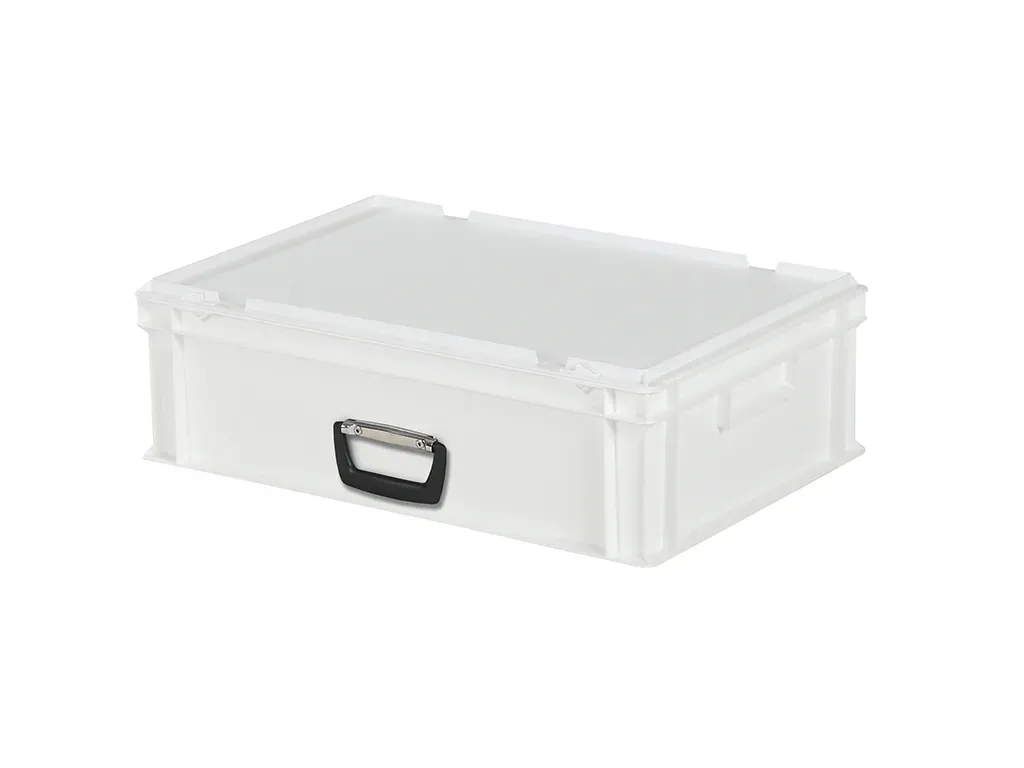 Valise - 600 x 400 x H 190 mm - Blanc - bac gerbable avec couvercle et poignée (fond lisse)