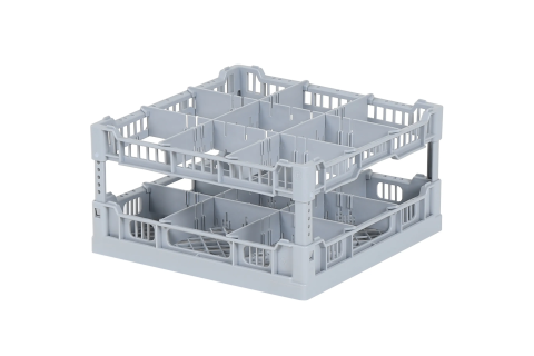 Vaatwaskorf 400 x 400 mm - voor glashoogtes van 66 t/m 190 mm – met 3 x 3 vakverdeling – maximale Ø glas 115mm