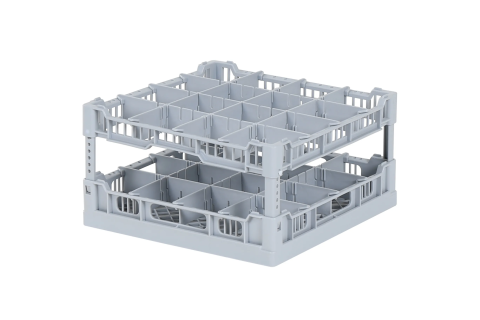 Vaatwaskorf 400 x 400 mm - voor glashoogtes van 66 t/m 190 mm – met 4 x 4 vakverdeling – maximale Ø glas 88mm