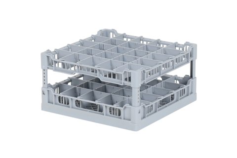 Vaatwaskorf 400 x 400 mm - voor glashoogtes van 66 t/m 190 mm – met 5 x 5 vakverdeling – maximale Ø glas 68mm