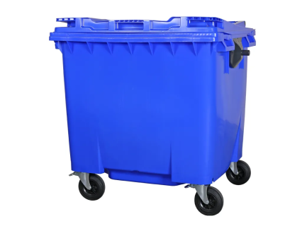 Four-wheeled 1100 litre waste container - flat lid - blue