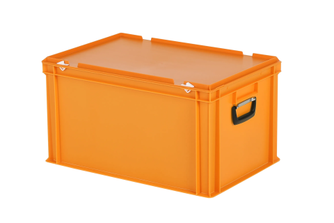 Valise - 600 x 400 x H 335 mm - orange - bac gerbable avec couvercle et poignée (fond renforcé)