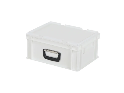 Valise - 400 x 300 x H 190 mm - Blanc - bac gerbable avec couvercle et poignée (fond lisse)