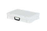 Valise - 600 x 400 x H 135 mm - Blanc - bac gerbable avec couvercle et poignée (fond lisse) - 1