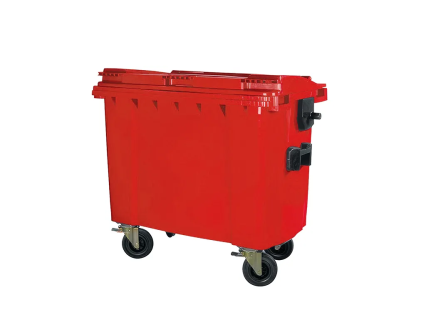 Four-wheeled 660 litre waste container - red