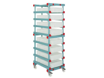 Plastic bin trolley - 8 slots (Euronorm)