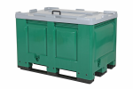 Caisse-palette en plastique vert – 1200 x 800 mm – avec couvercle gris articulé – 3 semelles - 2