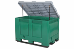 Caisse-palette en plastique vert – 1200 x 800 mm – avec couvercle gris articulé – 3 semelles - 1