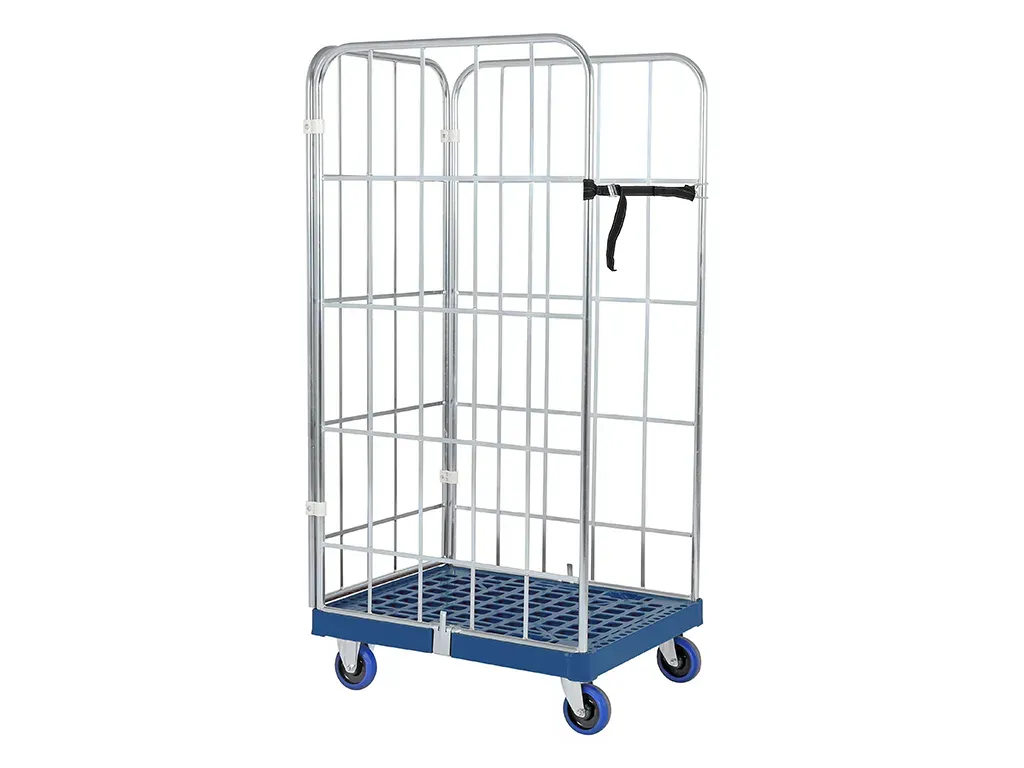 Roll container - two side walls and one rear wall - galvanised - blue