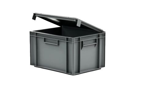 Attached lid euro container - 400 x 300 x H 246 mm - grey