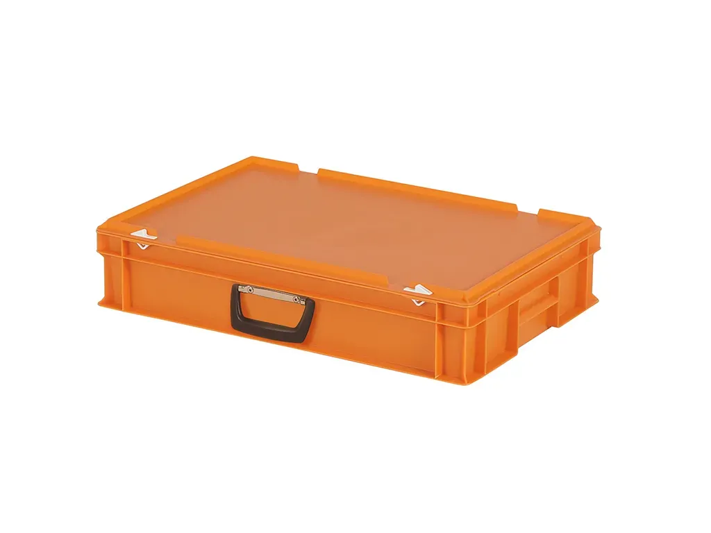 Plastic case - 600 x 400 x H 135 mm - Orange - Stacking bin with lid and case handle