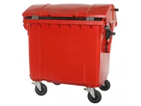 4-wiel kunststof afvalcontainer - 1100 liter - rond deksel - rood