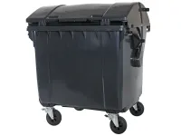 Four-wheeled 1100 litre waste container - convex lid - grey