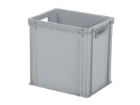 Stacking bin / bin for plates - 400 x 300 x H 400 mm - grey - open handles