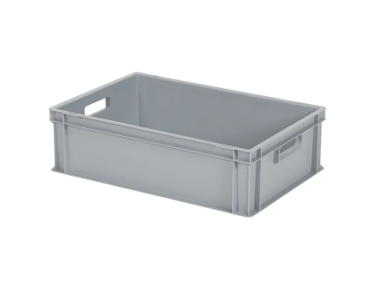 Stacking bin - 600 x 400 x H 175 mm - grey - open handles