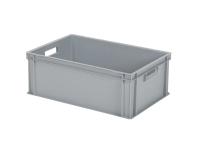 Stacking bin - 600 x 400 x H 220 mm - grey - open handles