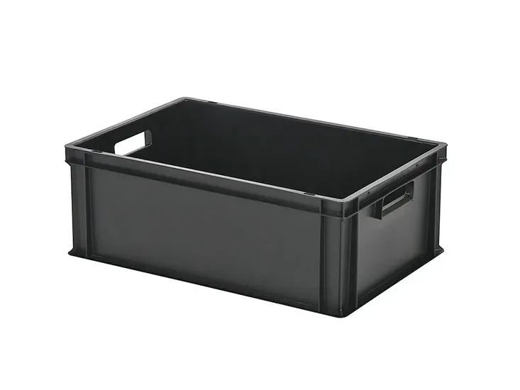 Stacking bin - 600 x 400 x H 220 mm - black - open handles