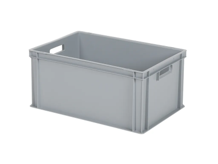 Stacking bin - 600 x 400 x H 280 mm - grey - open handles