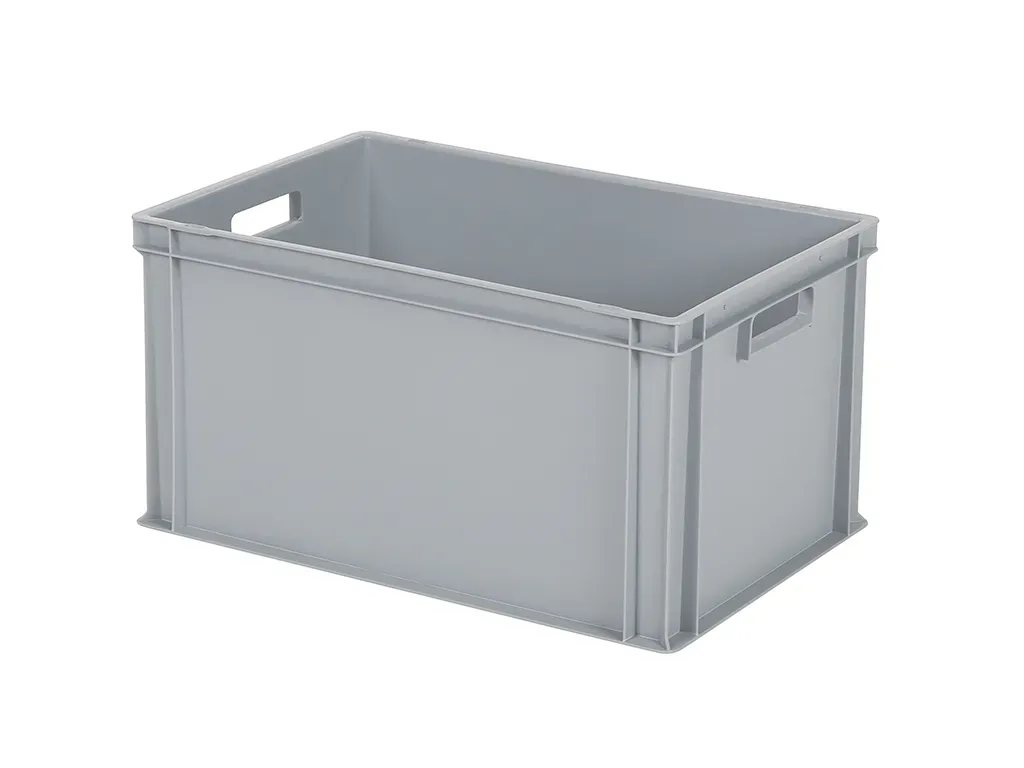 Stacking bin - 600 x 400 x H 320 mm - grey - open handles