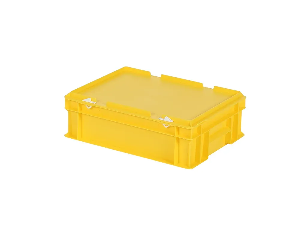 Bac gerbable avec couvercle - 400 x 300 x H 133 mm - Jaune - (fond lisse)