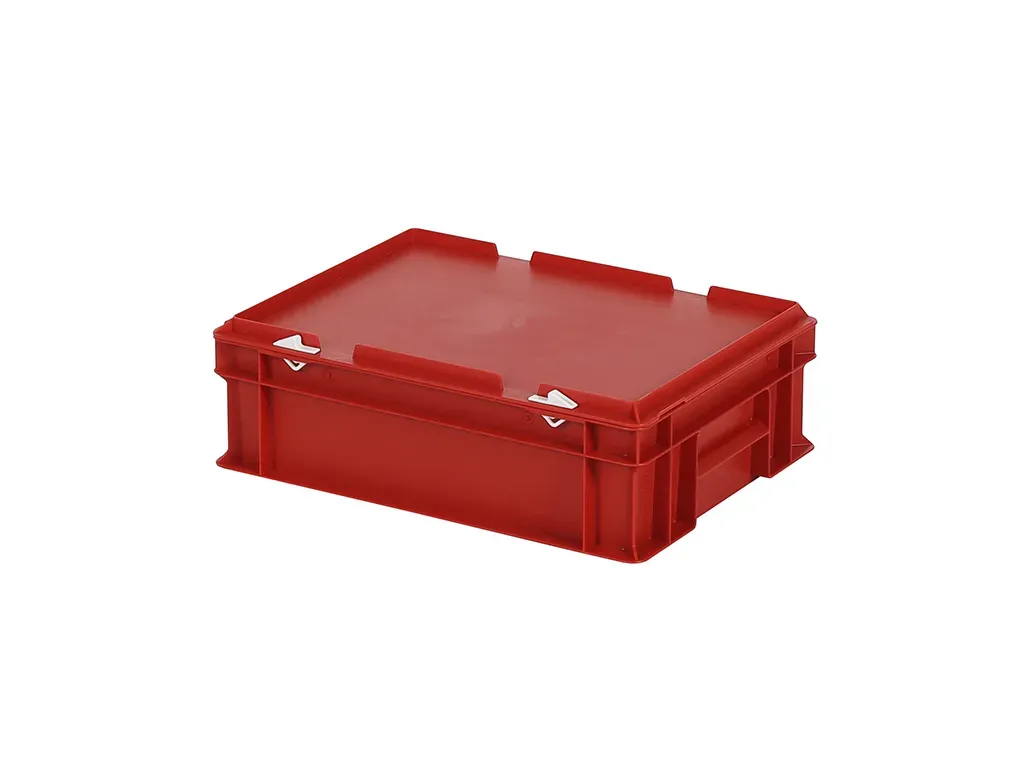 Stacking bin with lid - 400 x 300 x H 133 mm - red