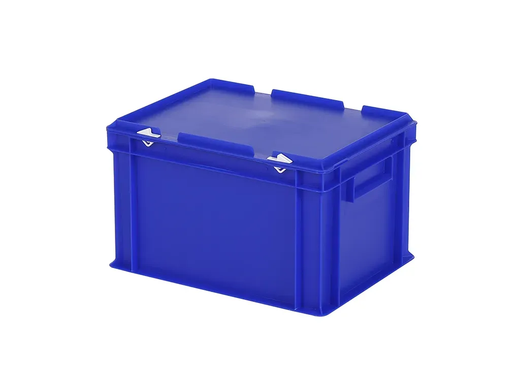 Stapelbak met deksel - 400 x 300 x H 250 mm (gladde bodem) - blauw