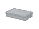 Bac gerbable avec couvercle - 600 x 400 x H 133 mm - Gris - (fond lisse) - 1