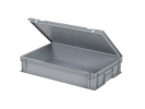 Bac gerbable avec couvercle - 600 x 400 x H 133 mm - Gris - (fond lisse) - 2