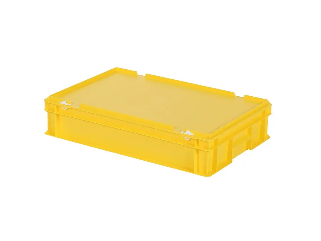 Stapelbak met deksel - 600 x 400 x H 135 mm (gladde bodem) - geel