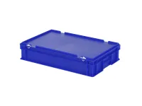 Stapelbak met deksel - 600 x 400 x H 135 mm (gladde bodem) - blauw