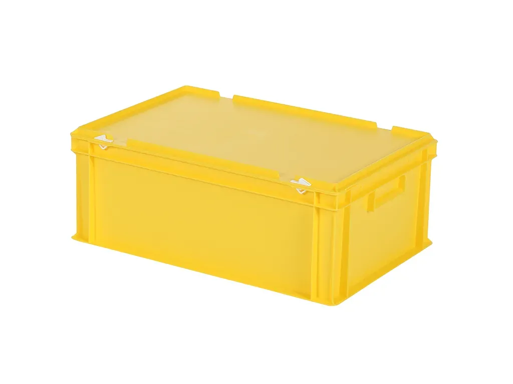 Bac gerbable avec couvercle - 600 x 400 x H 235 mm - Jaune - (fond lisse)