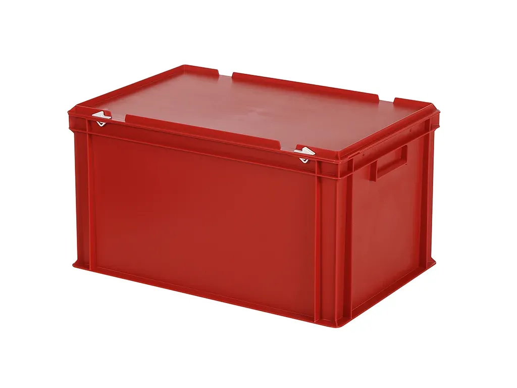 Stapelbak met deksel - 600 x 400 x H 335 mm (versterkte bodem) - rood