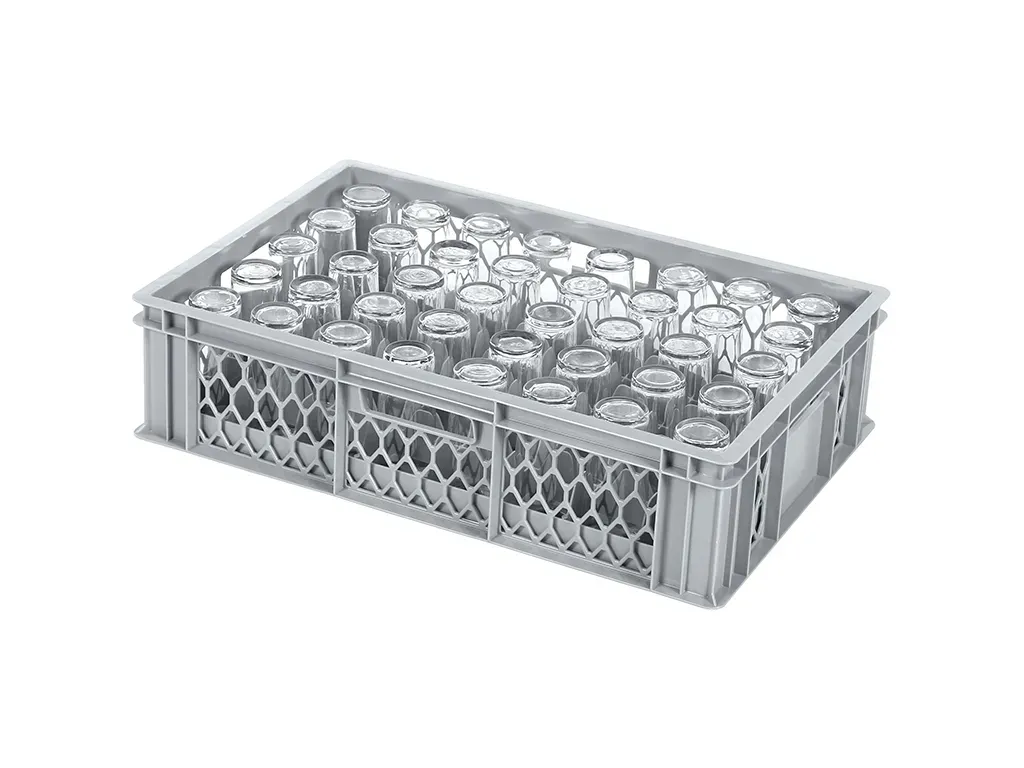 Glass crate BASIC - 600 x 400 x H 154 mm for 40 glasses - max. height 125 mm - max. Ø 65 mm - single compartment